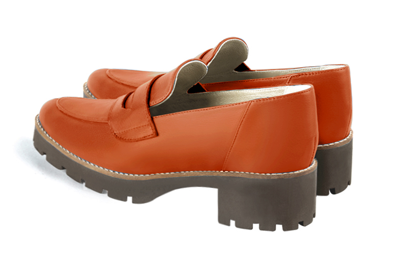 Clementine orange women's casual loafers. Round toe. Low rubber soles. Rear view - Florence KOOIJMAN